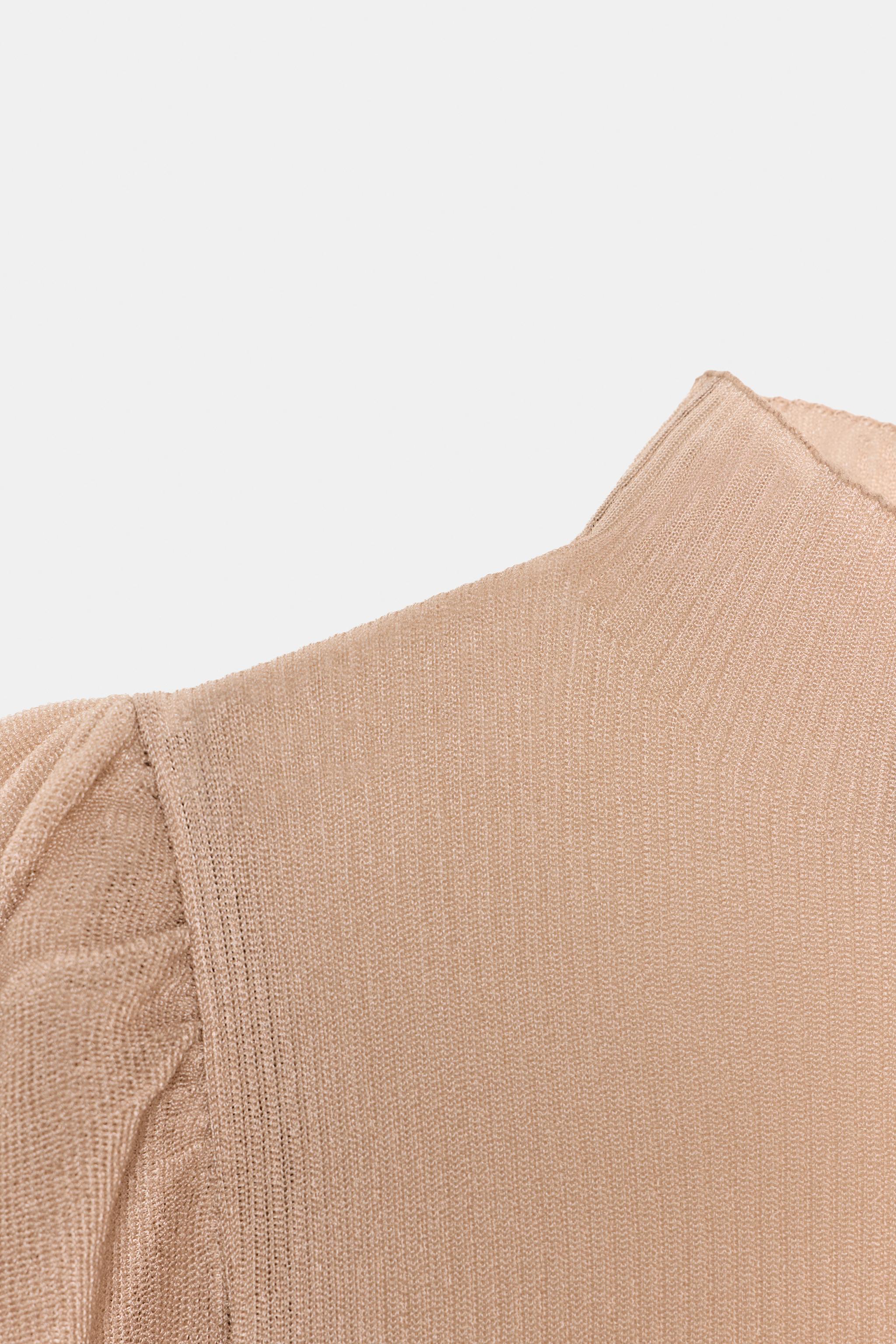 SHEER PUFF SLEEVE KNIT TOP
